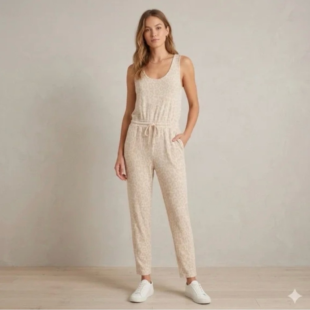 Splendid Neutral Beige Sleeveless Drawstring Waist Jumpsuit